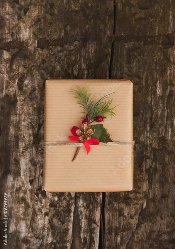 Christmas gift box on wooden background