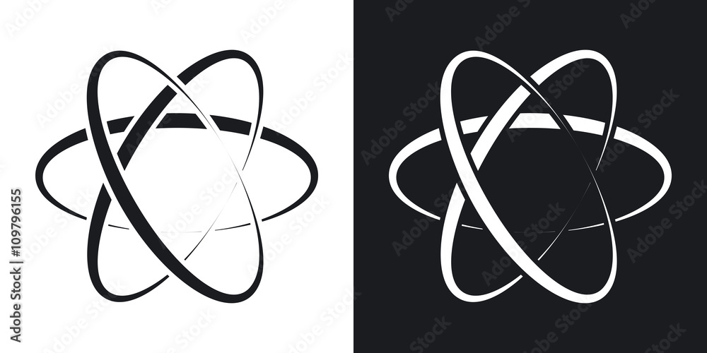 Vector atom icon. Two-tone version on black and white background - obrazy, fototapety, plakaty 