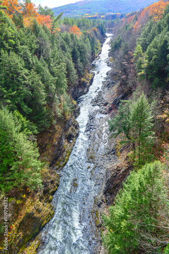 Quechee Gorge and Ottauquechee River - Hartford, Vermont. The gorge is 165 feet deep and is the deepest gorge in Vermont. View from US route 4. photo