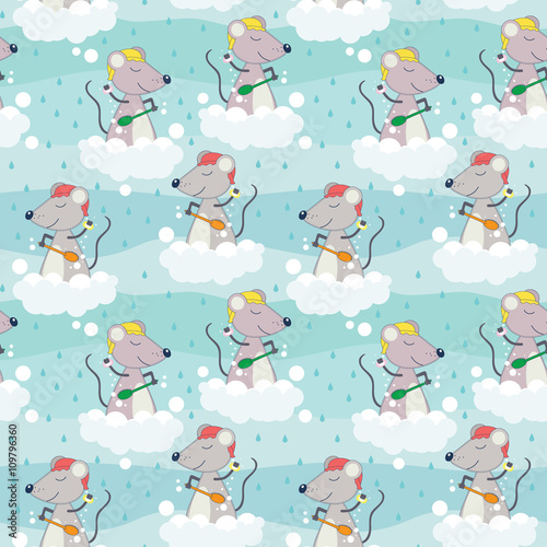 Cute mouse taking a bath seamless pattern