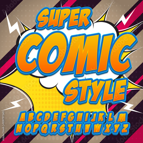 Fototapeta Alphabet in the hero style of comics, pop art