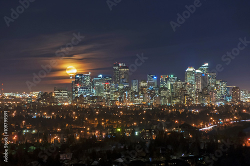 Full Moon Over The Calgary Downtown