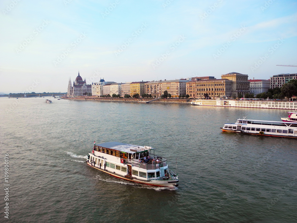 View of Royal Palace and Danube river in Budapest.