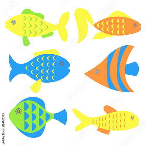 Color set of fish on white background