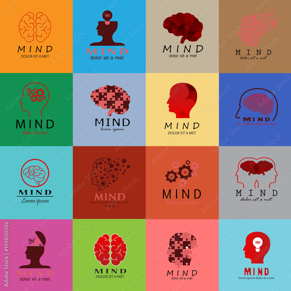 Mind Icons Set - Isolated On Mosaic Background - Vector Illustration, Graphic Design. For Web, Websites, Print, Presentation Templates, Mobile Applications And Promotional Materials