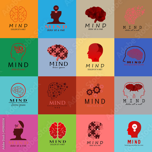 Mind Icons Set - Isolated On Mosaic Background - Vector Illustration, Graphic Design. For Web, Websites, Print, Presentation Templates, Mobile Applications And Promotional Materials