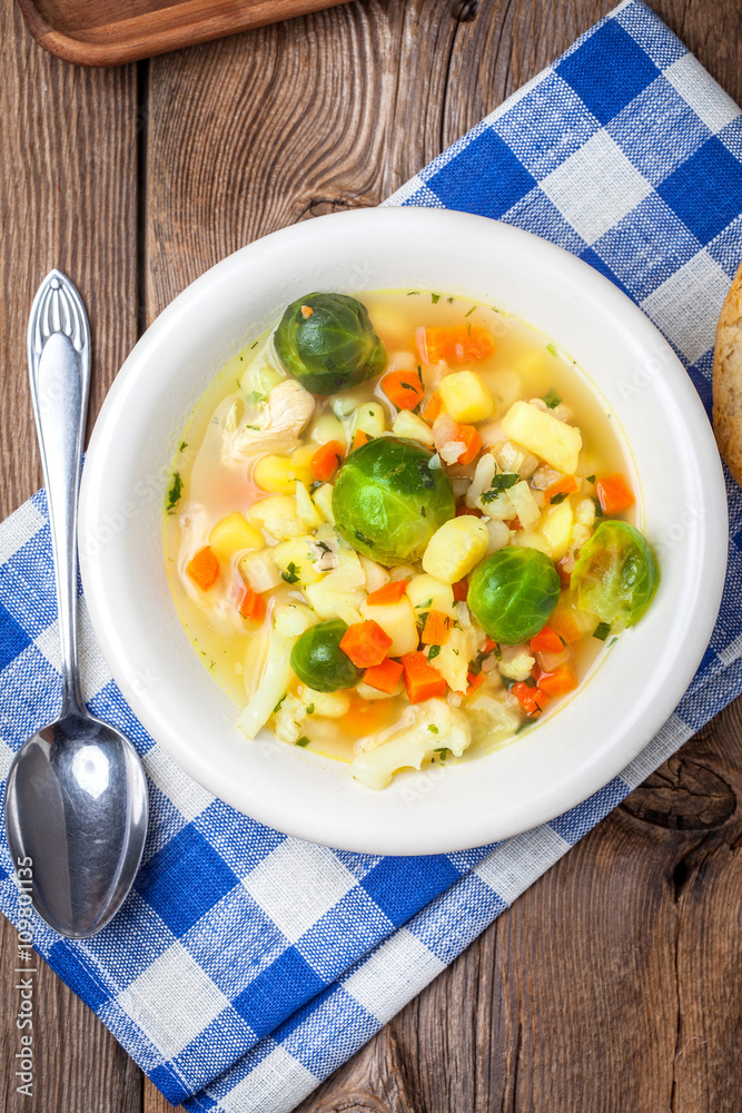 Bowl of minestrone soup.