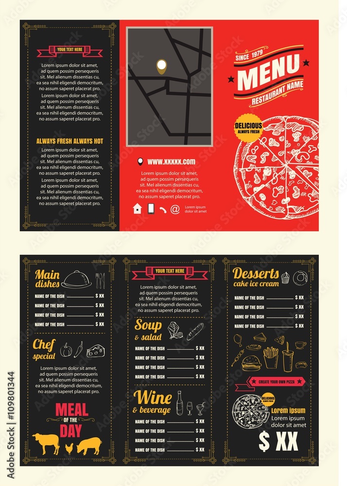 Fototapeta premium Vintage Restaurant menu design pamphlet vector template chalkboa