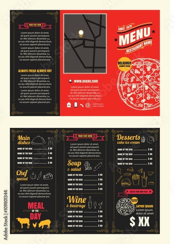 Vintage Restaurant menu design pamphlet vector template chalkboa