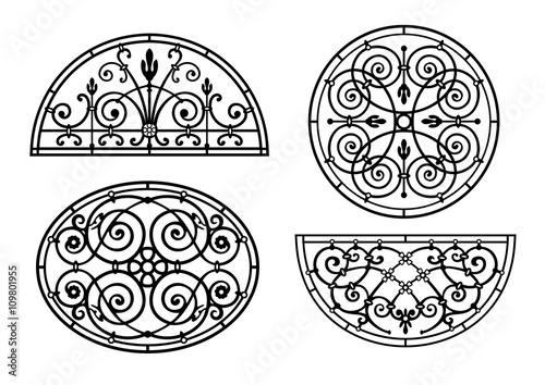 Set of forged lattices semicircular, round, oval to classical windows and doors in vector graphics photo