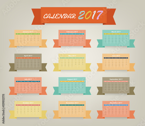 Calendar 2017 variety color on ribbon design
