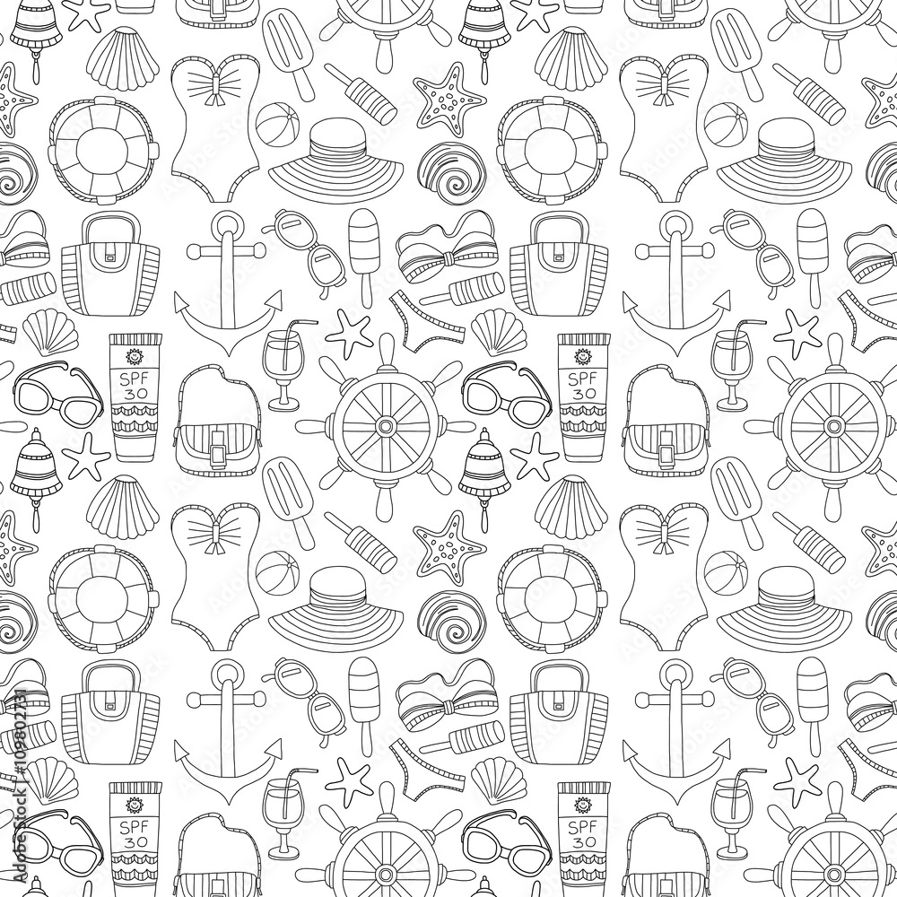 Big set with doodle images about beach fashion and travel Big set with doodle images about beach fashion and travel