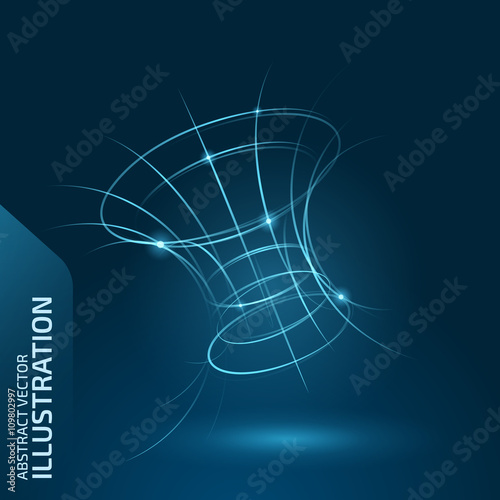 Abstract mesh polygonal elements. Technology wireframe cylinder shape. Futuristic style digital vector 3d Illustration for business presentation. Point and curve connect the tunnel. ..