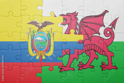 puzzle with the national flag of wales and ecuador