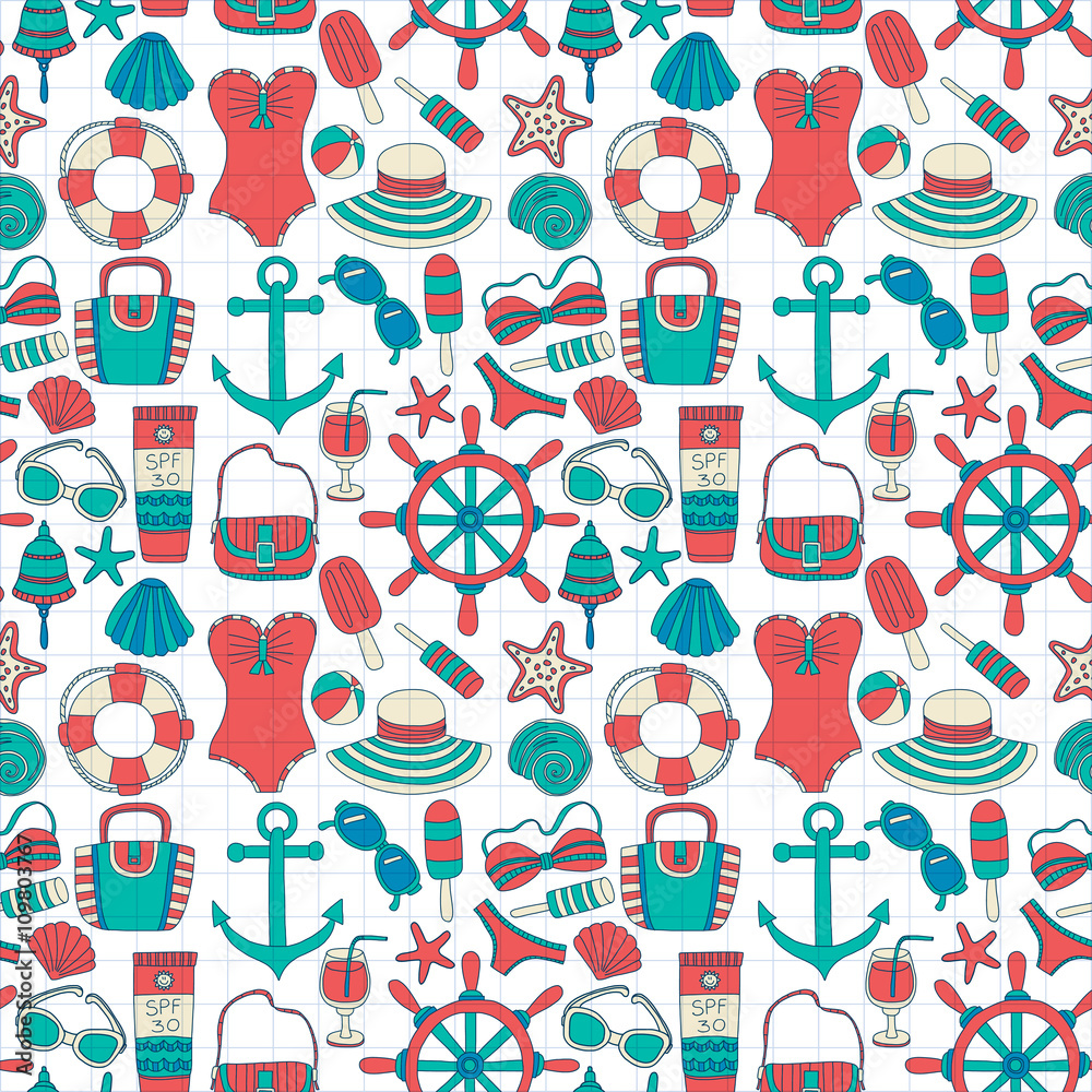 Big set with doodle images about beach fashion and travel Big set with doodle images about beach fashion and travel