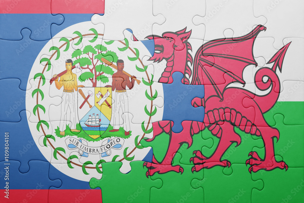 puzzle with the national flag of wales and  belize