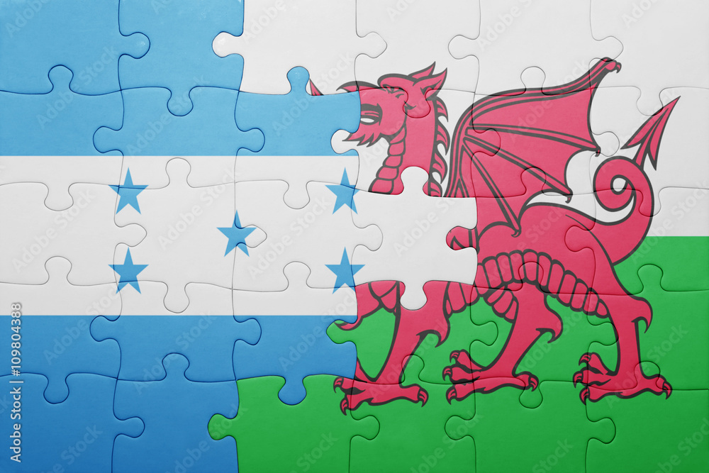 puzzle with the national flag of wales and  honduras