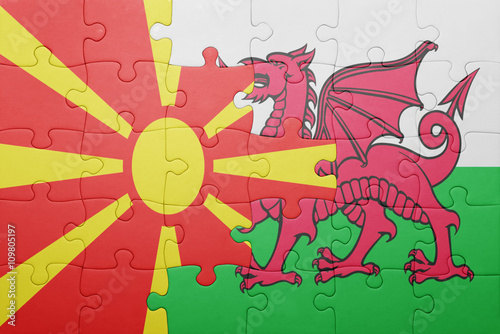 puzzle with the national flag of wales and macedonia