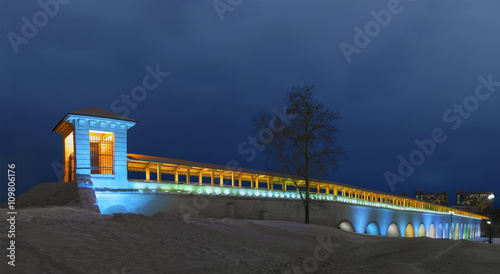 Rostokino aqueduct, Moscow. / Night photo of Rostokinskiy aqueduct with illuminated. The bridge length is 356 m. photo
