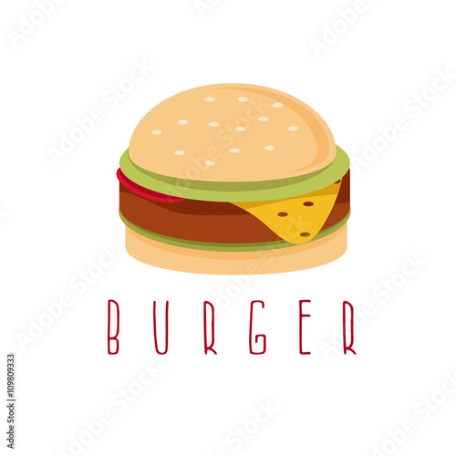 burger with salad , cheese and meat vector design template