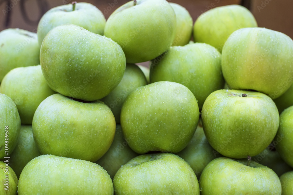 Green apples are sold in the local market