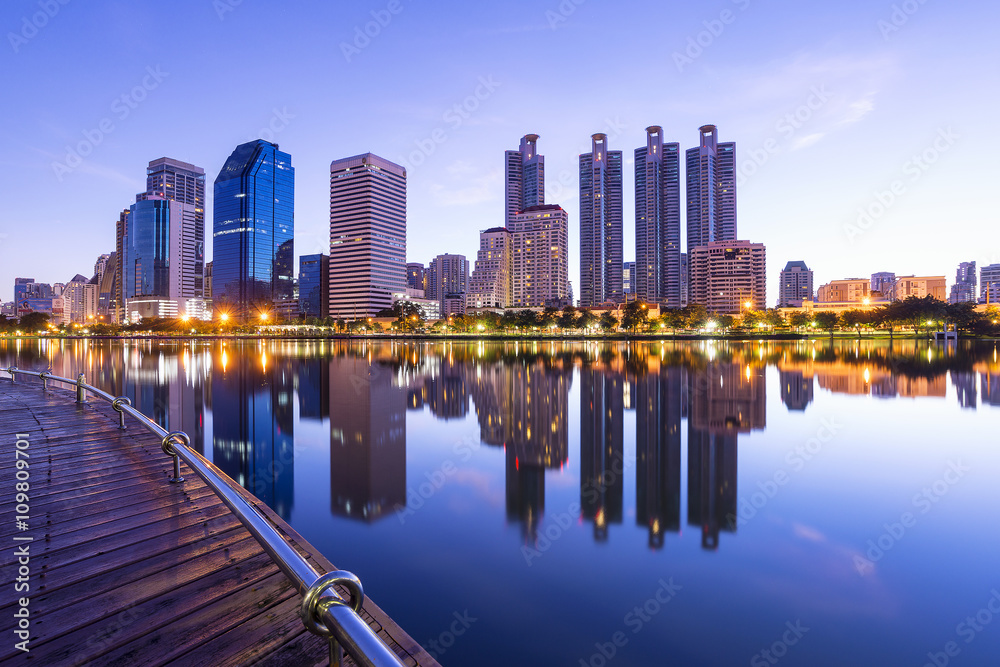 the building reflection with the water,before the sun rise with