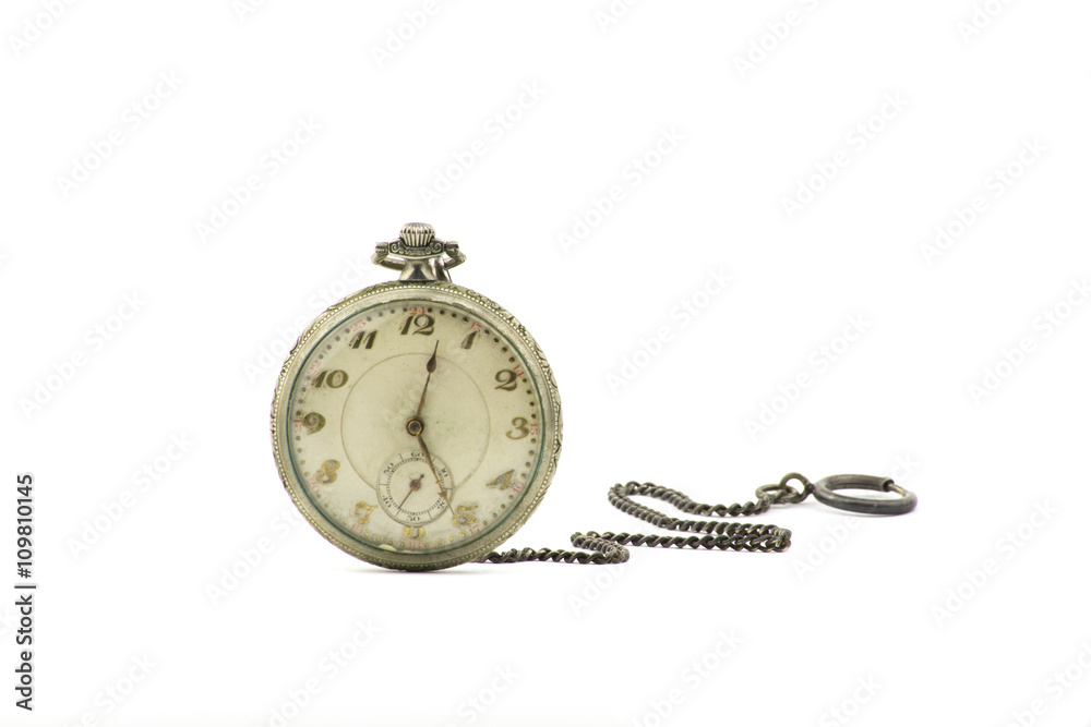 antique pocket watch / portrait of an old silver pocket watch