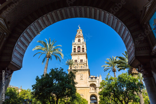 The bell tower at the Mezquita mosque & cathedral in Cordoba, Sp photo