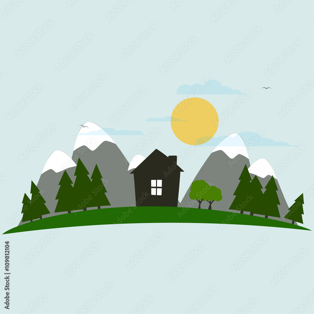 Naklejka premium Dom w lesie