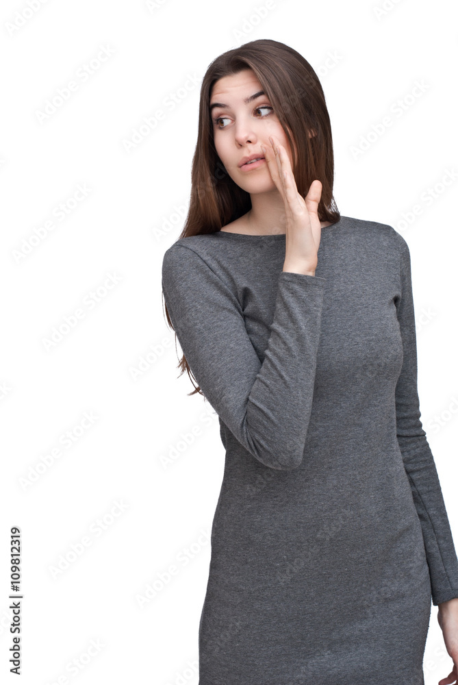 portrait of beautiful girl in grey dress portrait of beautiful girl in grey dress
