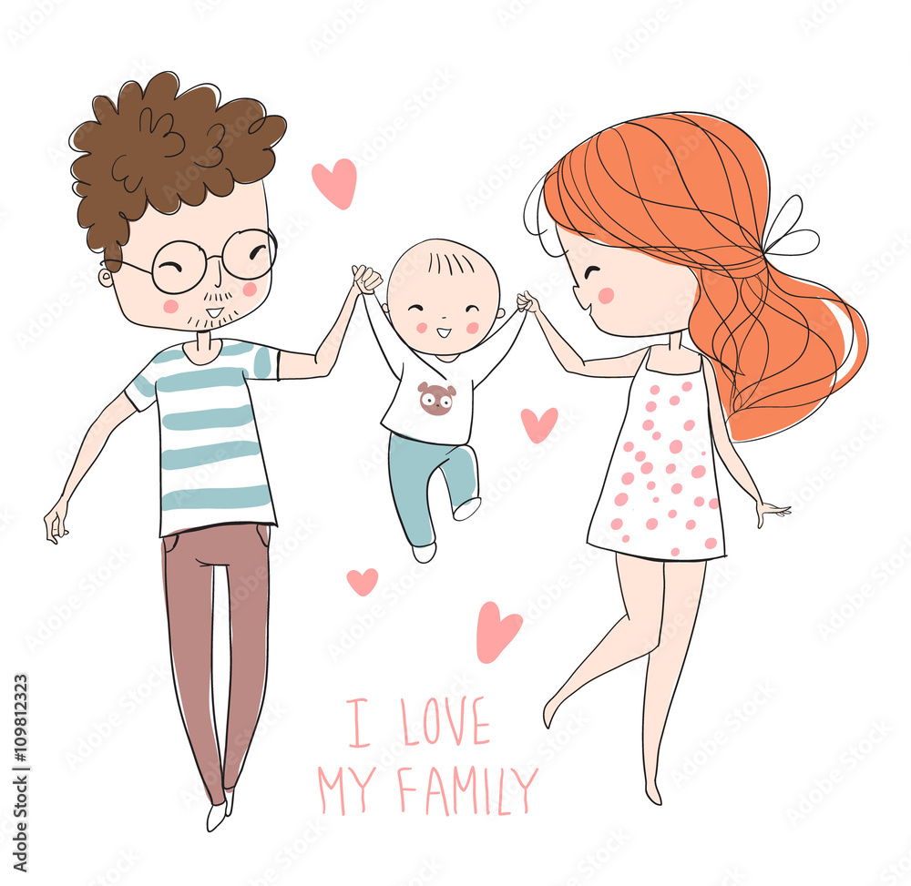 Happy family. Father, mother, baby. Happy family. Father, mother, baby.