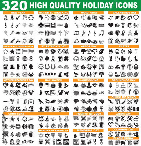 320 High Quality Holiday Icons, including Memorial Day, Arbor Day, Elections and many more!