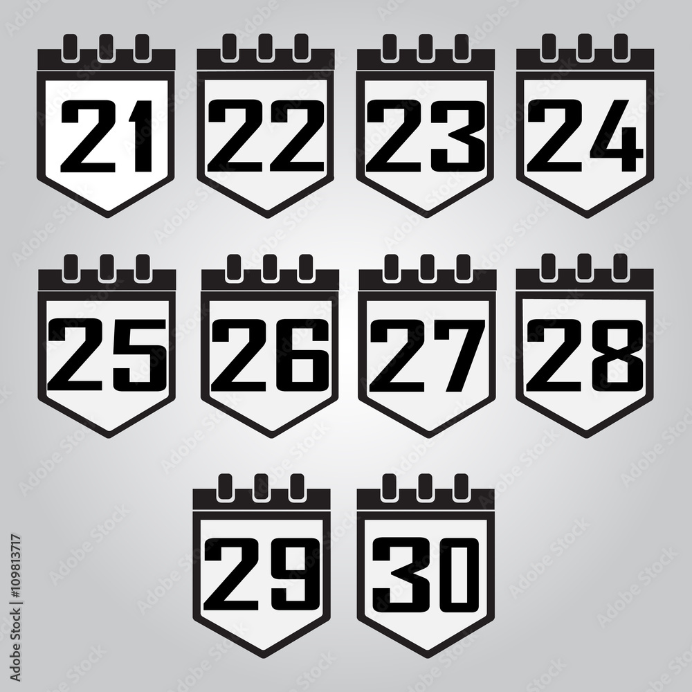 Calendar icon number 21 to 30 illustration Calendar icon number 21 to 30 illustration