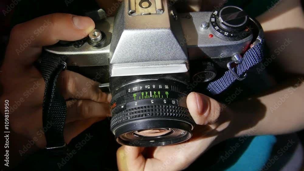 Vintage camera and lens. Closeup. 4K UHD