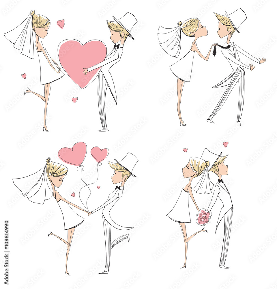 Wedding romantic collection with bride, groom Wedding romantic collection with bride, groom