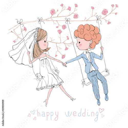 wedding set bride and groom on swing
