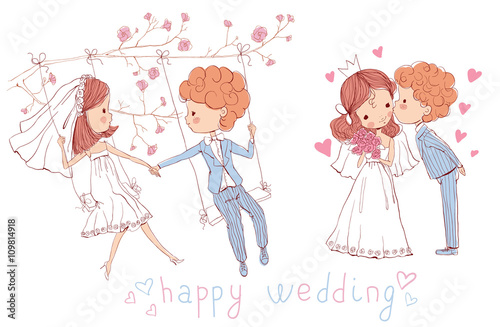wedding set bride and groom on swing