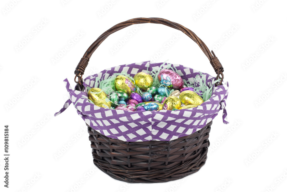 easter basket with easter chocolate eggs. easter basket with easter chocolate eggs.