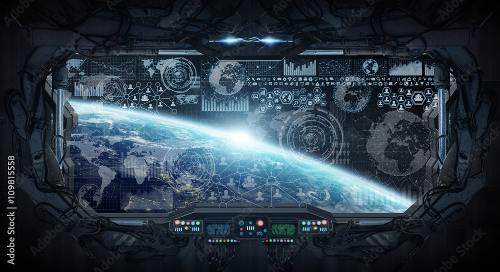 Fototapeta premium View of planet Earth from inside a space station