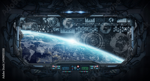 Fototapeta Naklejka Na Ścianę i Meble -  View of planet Earth from inside a space station