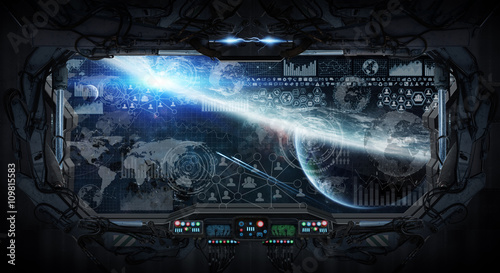 Fototapeta Naklejka Na Ścianę i Meble -  Window view of space and planets from a space station