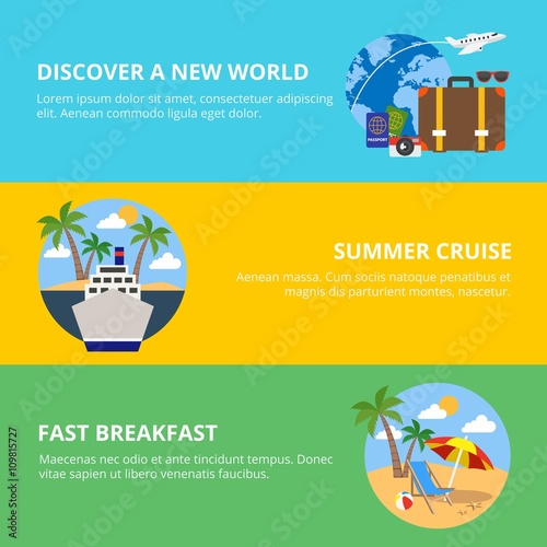 Travel Horizontal Flat Banners Set
