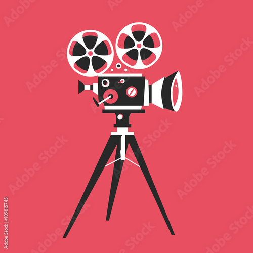 Retro movie projector poster. Cartoon vector illustration. Cinema motion picture