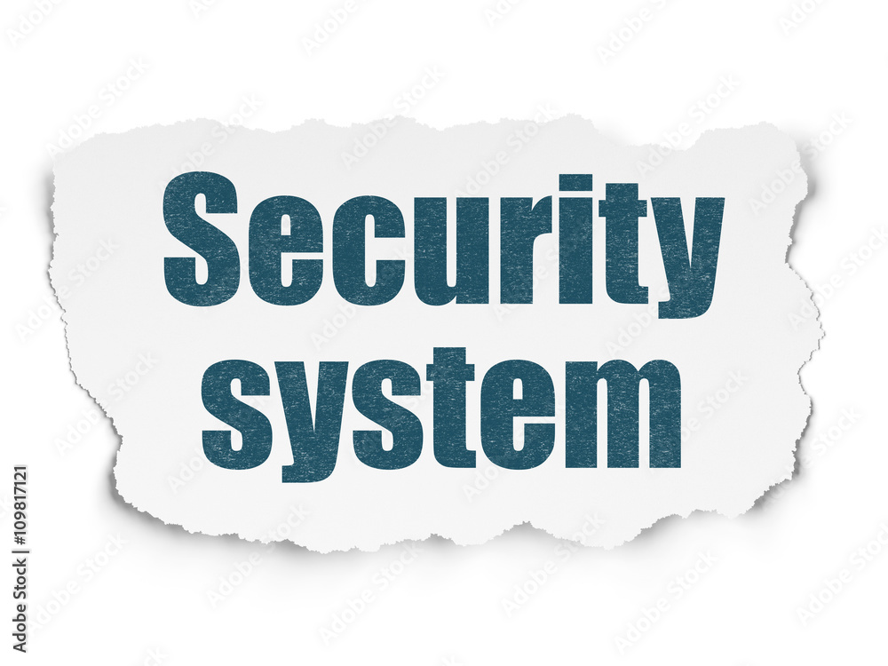 Protection concept: Security System on Torn Paper background