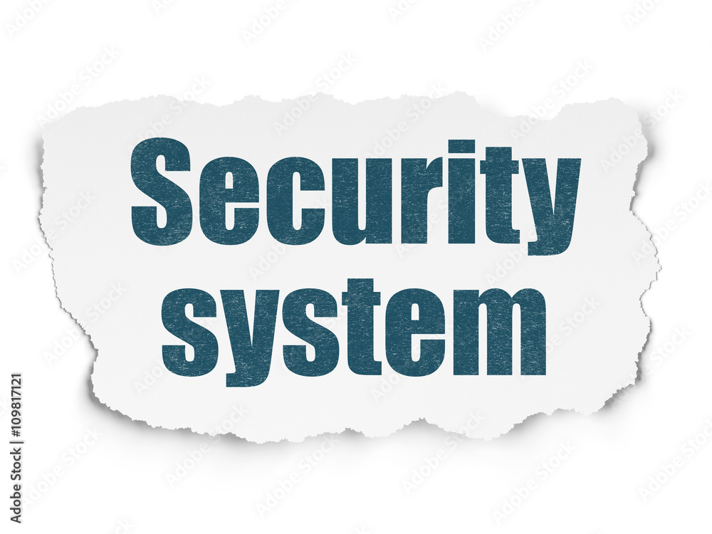 Protection concept: Security System on Torn Paper background Protection concept: Security System on Torn Paper background