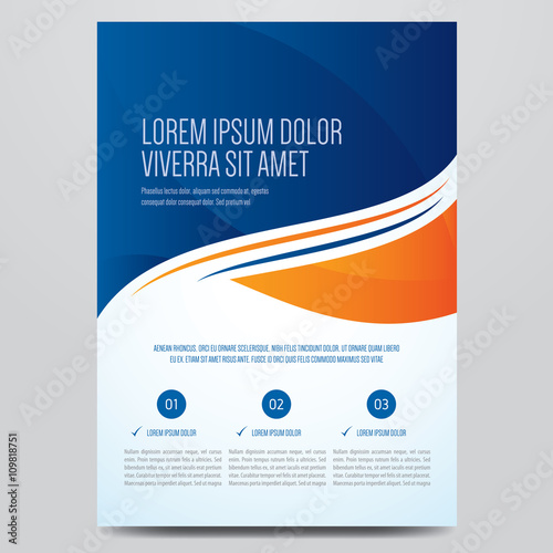 Flyer, brochure, poster, annual report, magazine cover vector template. Modern blue and orange corporate design.