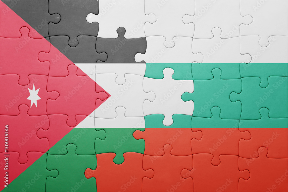 Fototapeta premium puzzle with the national flag of jordan and bulgaria