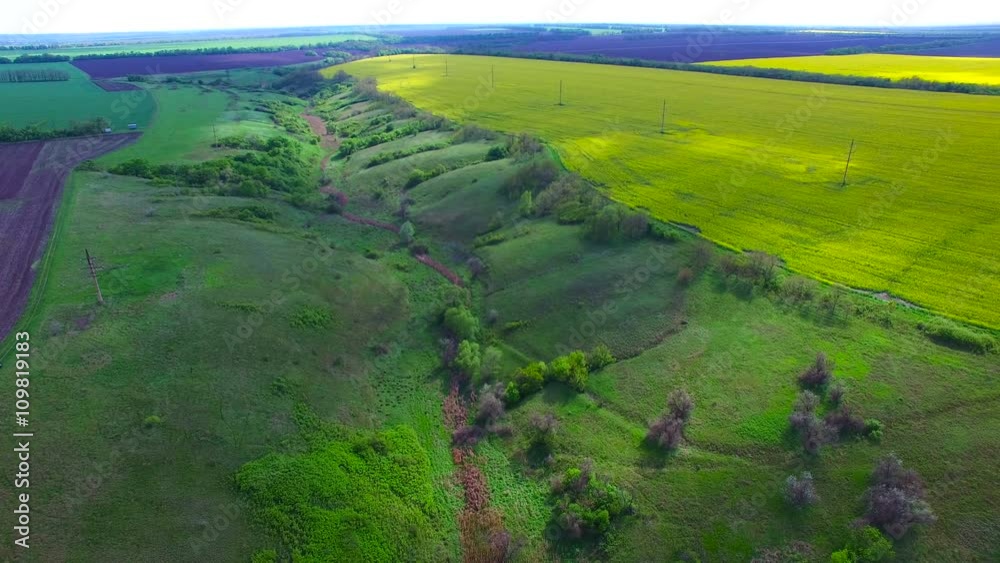 Flying over the ravine spring