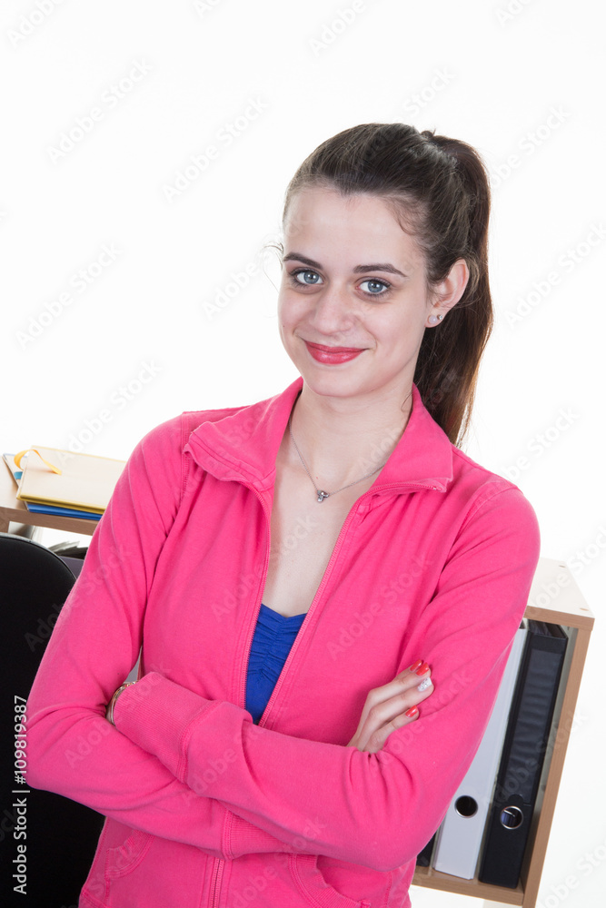 Female Teenage Studentcrossed arms in her bedroom Female Teenage Studentcrossed arms in her bedroom