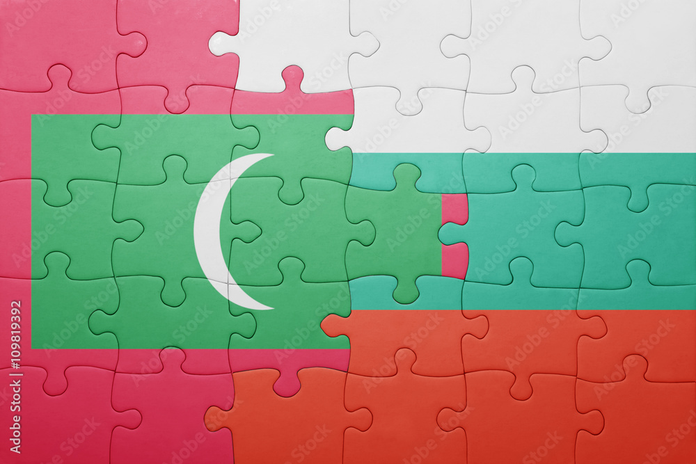 Fototapeta premium puzzle with the national flag of maldives and bulgaria